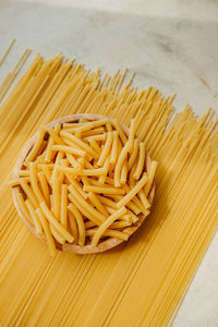 High angle view of pasta on table