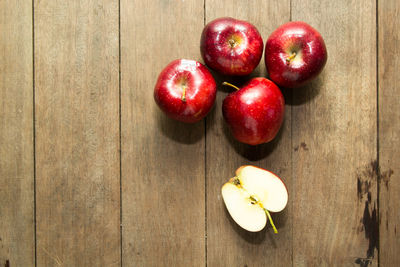 High angle view of apples on table