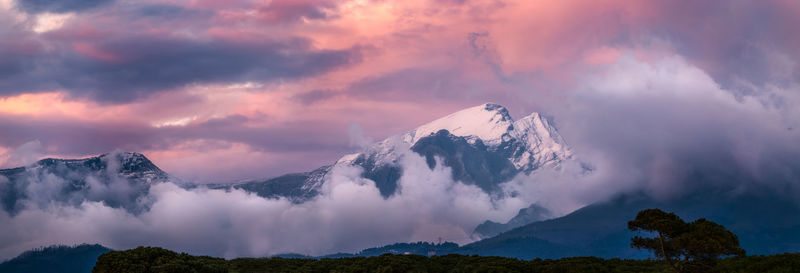 Panoramic view of mountains against sky during sunset