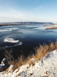 Scenic view of sea against sky during winter