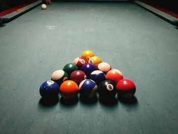 Close-up of multi colored balls on table