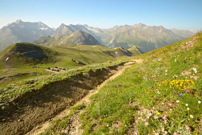 Scenic view of mountains against clear sky