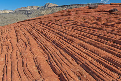Frozen sand ridges in the desert in snow canyon state park in utah