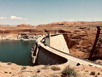 Scenic view of dam against sky