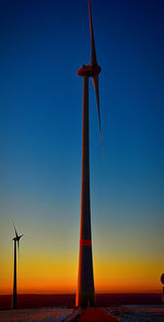 Low angle view of windmill against sky during sunset