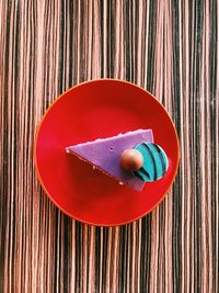 High angle view of eggs in bowl on table