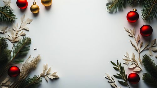 High angle view of christmas decorations on table