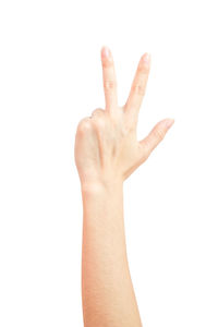 Close-up of human hand against white background