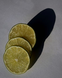 High angle view of lemon slice on table