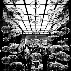 Close-up of chandelier hanging from ceiling