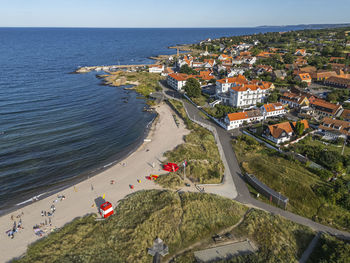 Aerial photo of sandvig town, bornholm, denmark