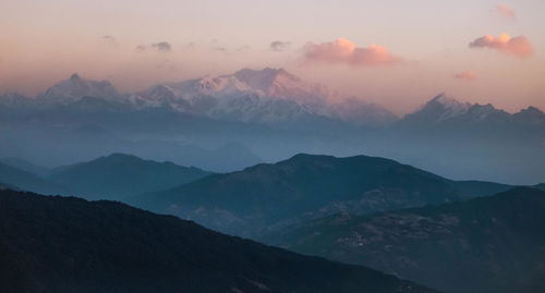 Scenic view of mountains against sky during sunset