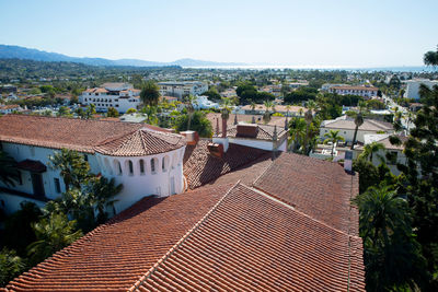 High angle view of townscape against clear sky