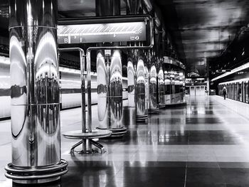 Columns at illuminated subway station