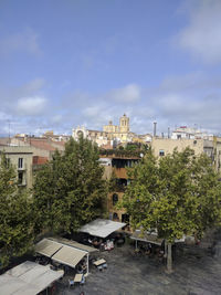 High angle view of buildings in town