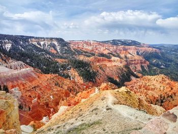 High angle view of landscape against cloudy sky