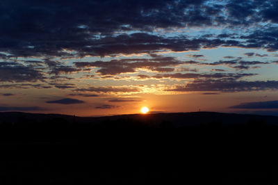 Scenic view of silhouette landscape against sky during sunset