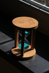 High angle view of table by window on sunny day