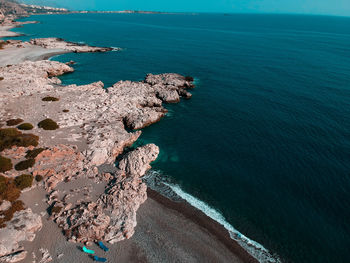 High angle view of rocks on beach