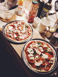 High angle view of pizza on table