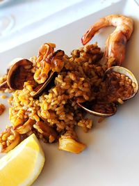 High angle view of food in plate