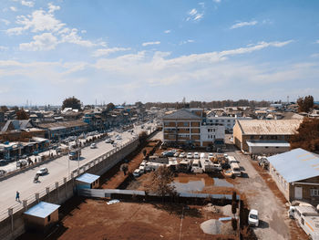 High angle view of townscape against sky