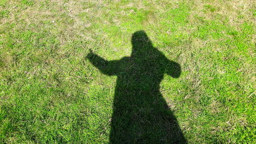 Shadow of woman on grass