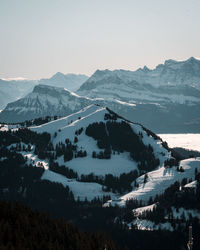 Scenic view of snowcapped mountains against sky