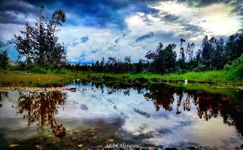 Scenic view of lake against sky