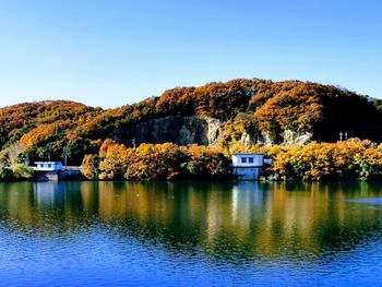 Scenic view of lake against clear sky