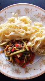 Close-up of noodles served in plate