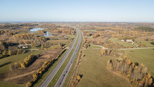 High angle view of road against clear sky