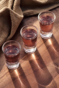High angle view of drink on table