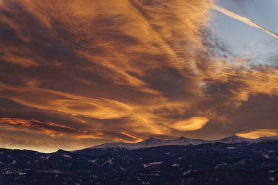 Sunset over the austrian mountains