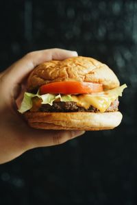 Close-up of hand holding burger