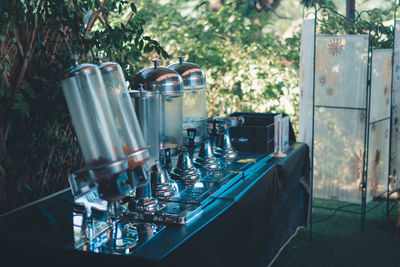 View of wine glasses on table