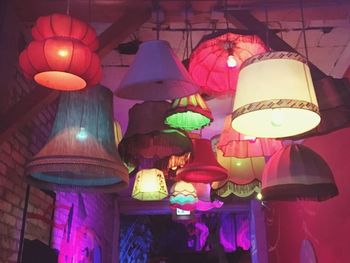 Low angle view of lanterns hanging on ceiling