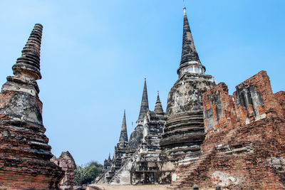 Low angle view of temple building against clear sky