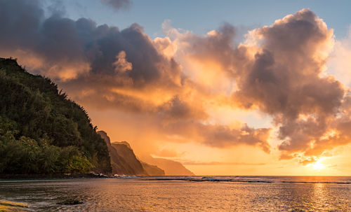 Scenic view of sea against sky during sunset