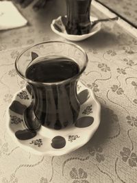 High angle view of coffee on table