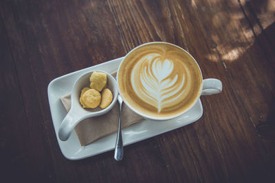 High angle view of breakfast on table