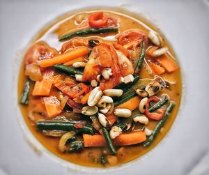 High angle view of noodles in bowl