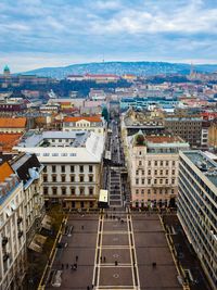 High angle view of buildings in city