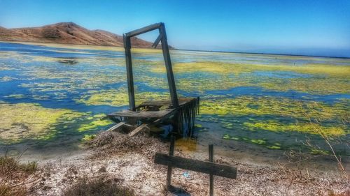 Scenic view of sea against blue sky