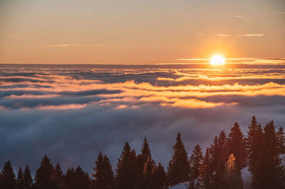 Scenic view of mountains against sky during sunset