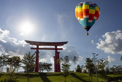 Low angle view of hot air balloon against sky