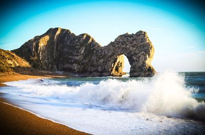 Panoramic view of sea against clear sky