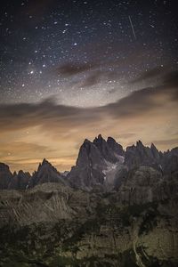 Scenic view of mountains against sky at night