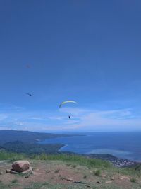 Scenic view of sea against blue sky