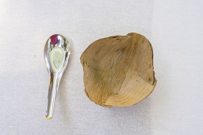 High angle view of cookies against white background